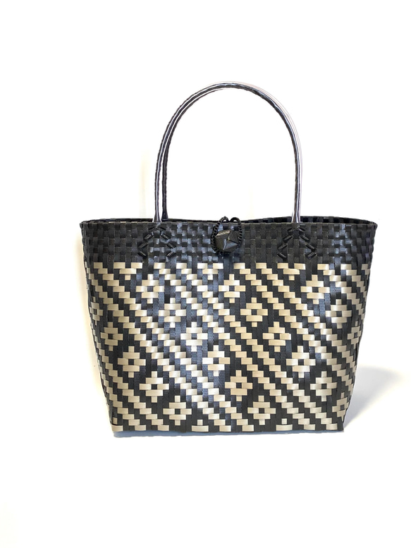 新作☆プラかごバッグ ブラックxグレージュ D☆ かごバッグ