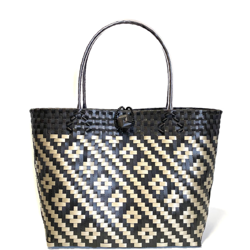 新作☆プラかごバッグ ブラックxグレージュ D☆ かごバッグ