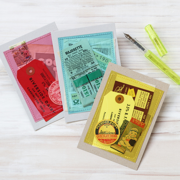 ポストカード　レター　アンティーク紙ものコラージュ　1枚入り 1枚目の画像