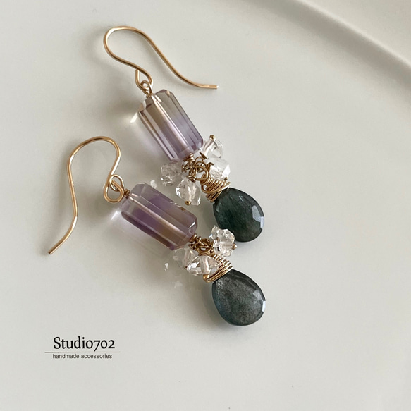 14kgf アメトリンとハーキマーのピアス 14kgf・アメトリンとハーキマーダイヤモンドのピアス＊Brand new day