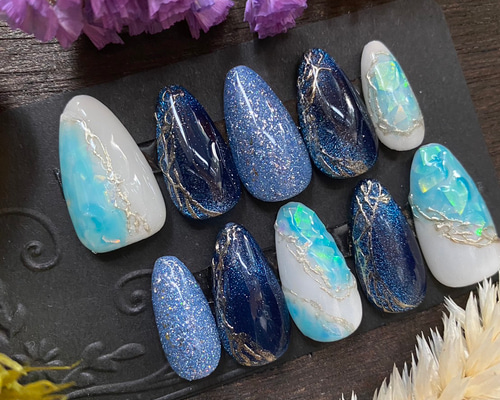 ［39］ネイルチップ マグネットネイル ホログラム ブルー うるうる オーダー 39］ネイルチップ マグネットネイル ホログラム ブルー うるうる