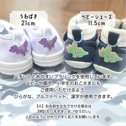 新色追加☆コミカルでカラフルな恐竜たち☆ お名前入りのシューズタグ 