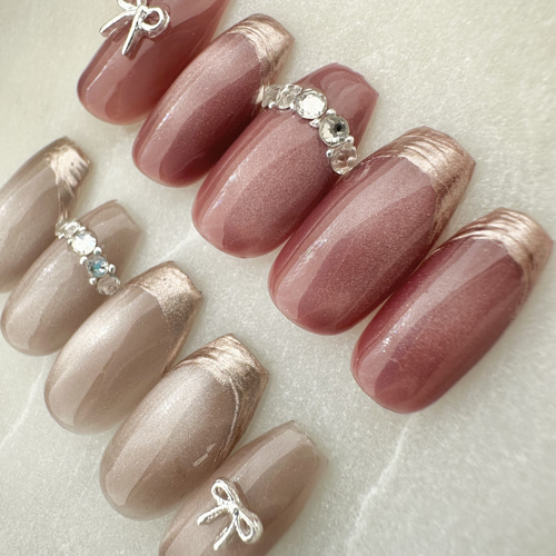 大人上品ネイル/ワンホンネイル/リボンネイル/マグネットネイル ネイル
