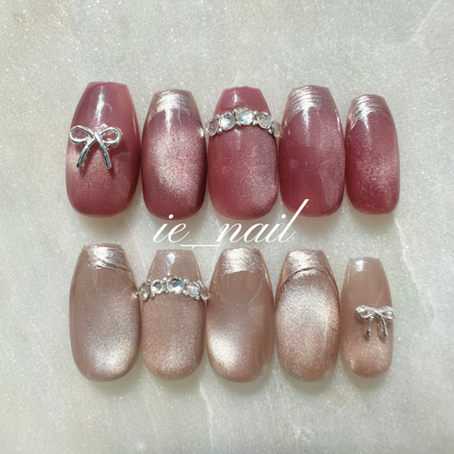 大人上品ネイル/ワンホンネイル/リボンネイル/マグネットネイル ネイル