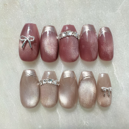 大人上品ネイル/ワンホンネイル/リボンネイル/マグネットネイル ネイル