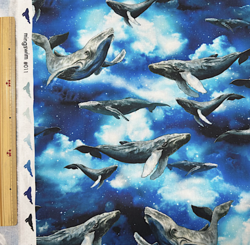 空飛ぶクジラ柄【オーダー生地見本】