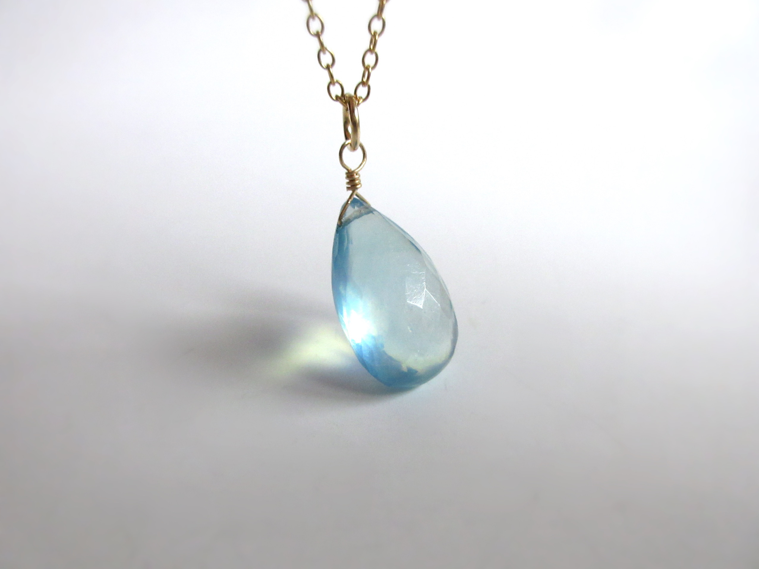 【3月の誕生石】14×9mmサンタマリアカラー「アクアマリン」14kgfネックレス