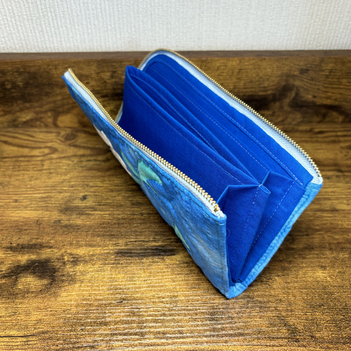 L字ファスナー長財布 エメラルド色のホヌ【再販】ハワイアンキルト 長