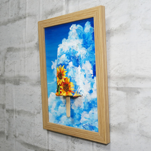 絵画【青空と雲とひまわりの解けないアイスキャンディー】 絵 油彩画 油彩 油絵 油絵 通販 HR 絵画 絵画【空と雲のひまわり畑】 絵 油彩画 油彩 絵画