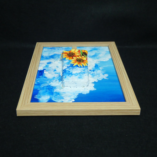 油絵 油彩 油彩画 絵 絵画【青空と雲とひまわりの解けないアイスキャンディー】 油絵 油彩 油彩画 絵 絵画【青空と雲とひまわりの解けないアイス
