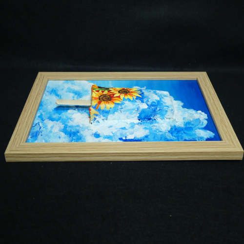 油絵 油彩 油彩画 絵 絵画【青空と雲とひまわりの解けないアイスキャンディー】 d54e49d00c41ee62b217bf207b7b6b