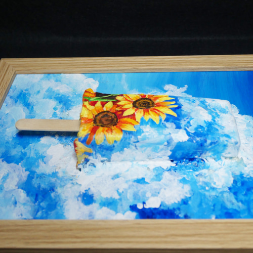 油絵 油彩 油彩画 絵 絵画【青空と雲とひまわりの解けないアイスキャンディー】 1350ea67323ba39908d7a2e1c5103f