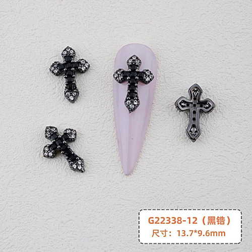 P620黒《1個》ネイルパーツ 十字架 クロス ロック 地雷系 量産型