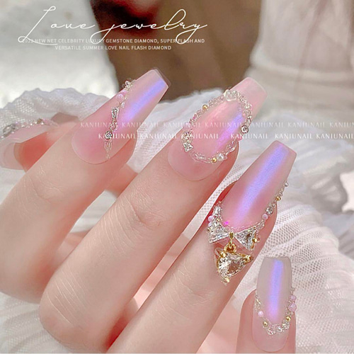 P624金クリア《1個》ネイルパーツ ハート リボン 揺れるパーツ 韓国