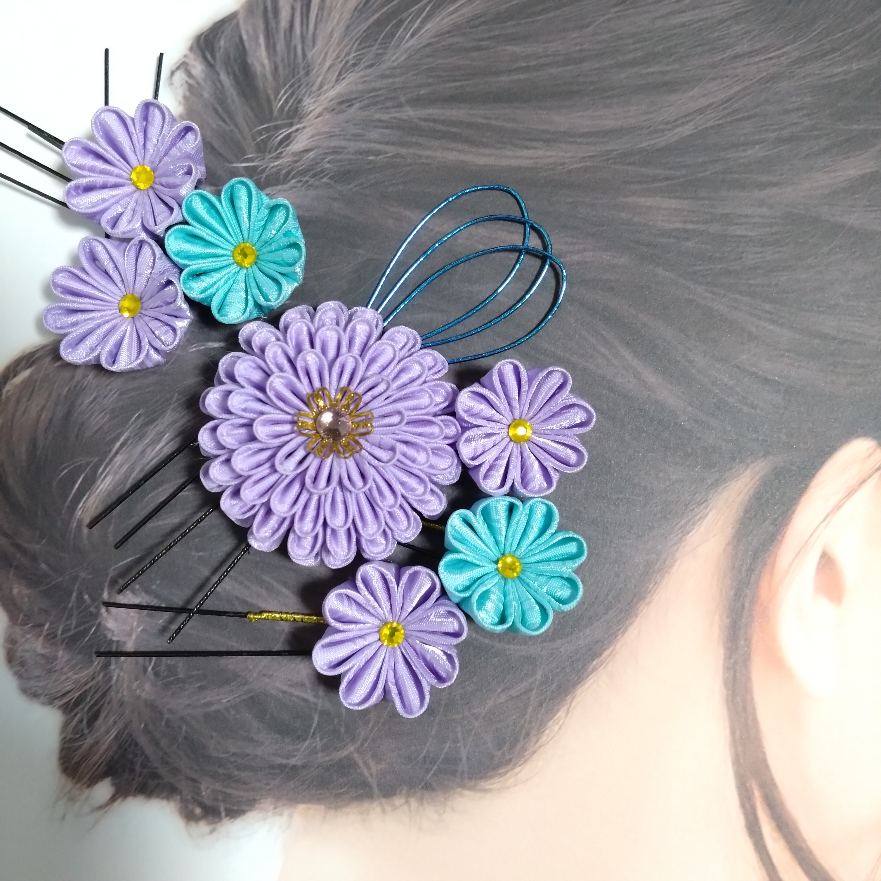 つまみ細工髪飾り(紫)