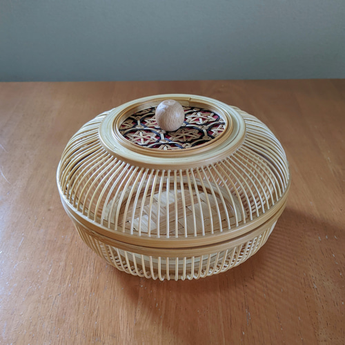 菓子器（小） 蓋付き赤レザー南京編 小物入れ キャンディーボックス