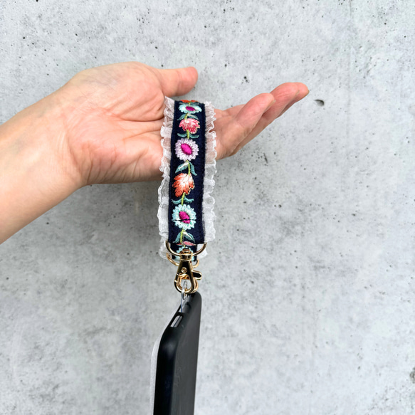 印度刺繡絲帶手帶、短帶、智慧型手機吊帶、Kokkuri 5 種平靜顏色 第14張的照片