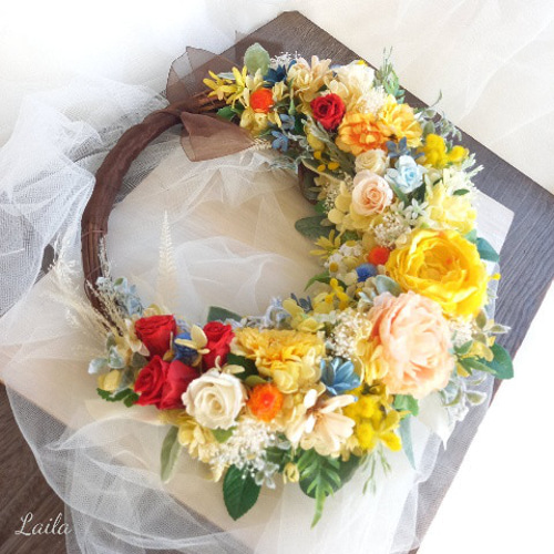 ♡受注対応♡プリザーブドフラワーリースブーケ ウェディングリース  