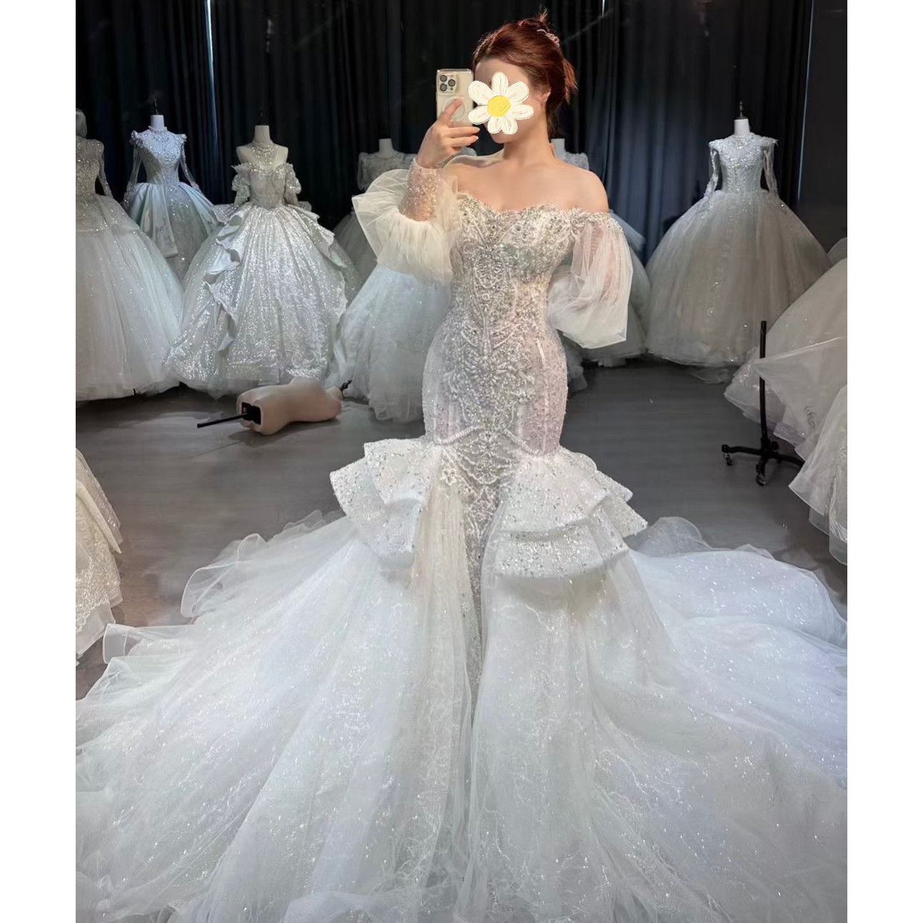 超豪華　タダシショージ　総レース　部分チュール　マーメイドドレス　S相当