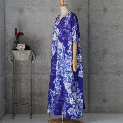 真夏のおしゃれ！着物リメイク　浴衣ワンピース　ロングワンピース「薔薇　紫」 浴衣 リメイク ワンピース ハンドメイド ロング マキシ シンプル
