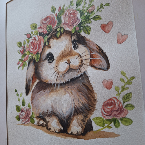 水彩画 バラの大好きなうさぎちゃん 絵画 makochin 通販 18057936