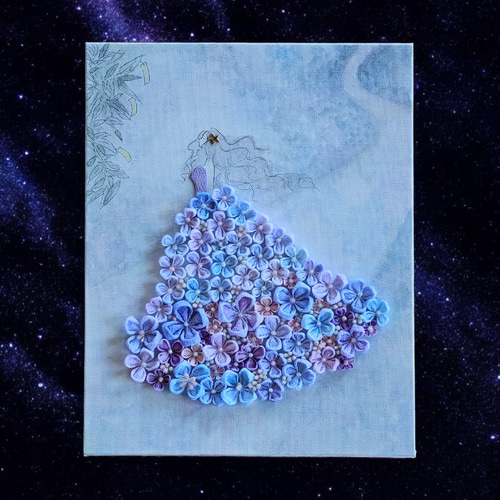 ☆つまみ細工アート☆「願い」☆イーゼル付 アートフラワー lalatea