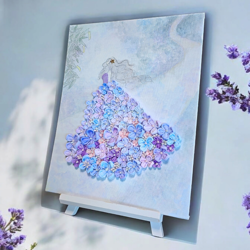 ☆つまみ細工アート☆「願い」☆イーゼル付 アートフラワー lalatea