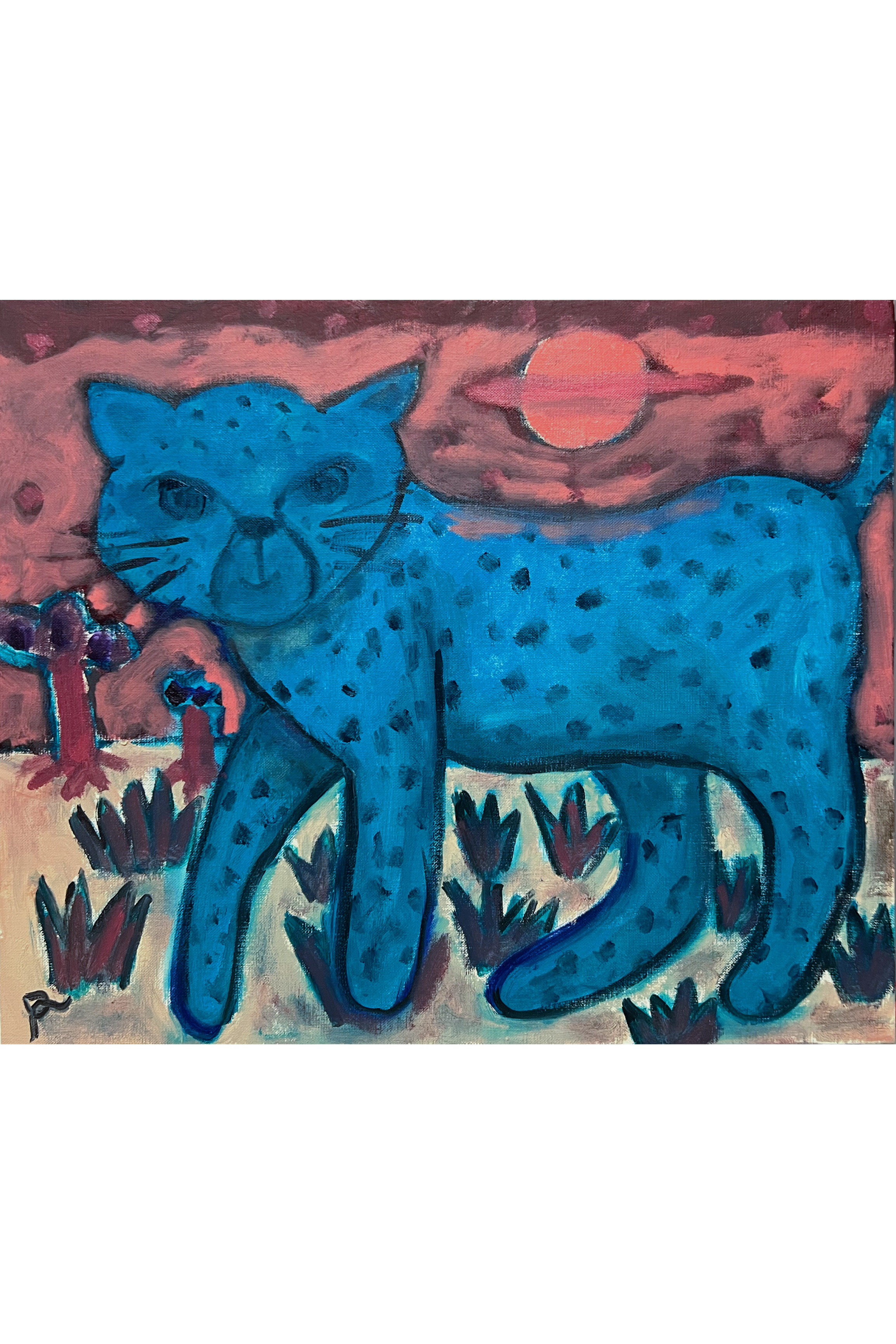 ゆうやけこやけ】F8 絵画 原画 油絵 油彩 キャンバス チーター ヒョウ