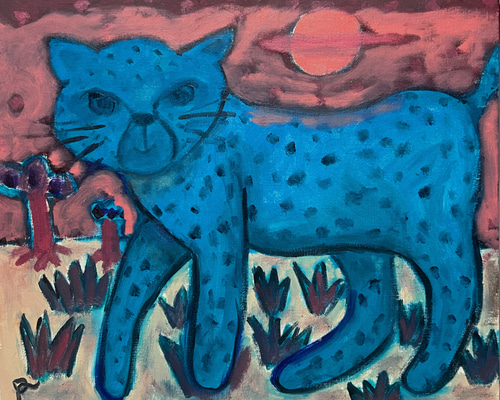 ゆうやけこやけ】F8 絵画 原画 油絵 油彩 キャンバス チーター ヒョウ