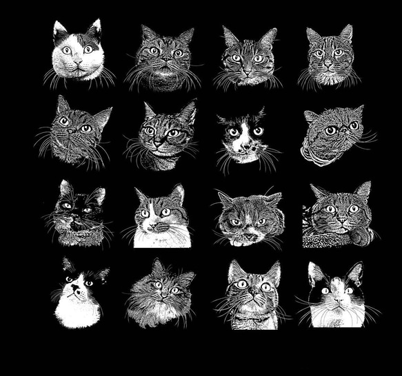 「うちの子」猫の手彫り細密版画オーダー(2枚セット) 2枚目の画像