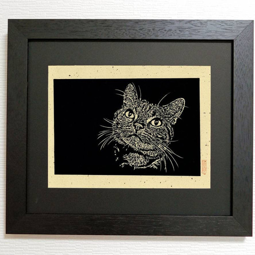 特別価格★【版画（額縁無し）】夢見の水瓶（猫） うちの子オーダー2025 猫の手彫り細密版画オーダー(2枚セット) 版画