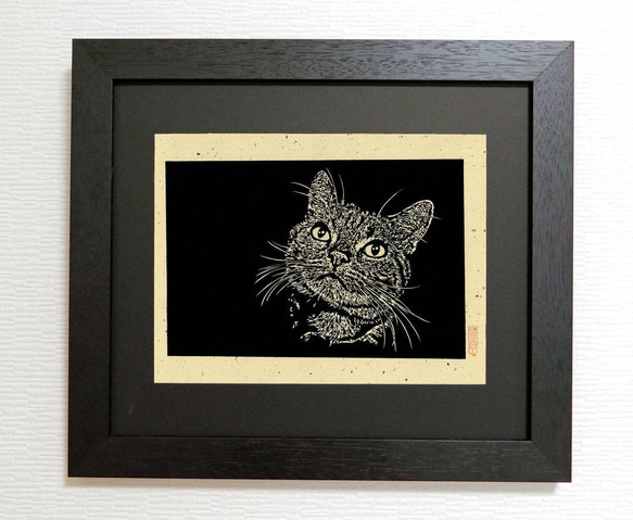 「うちの子」猫の手彫り細密版画オーダー(2枚セット) 10枚目の画像