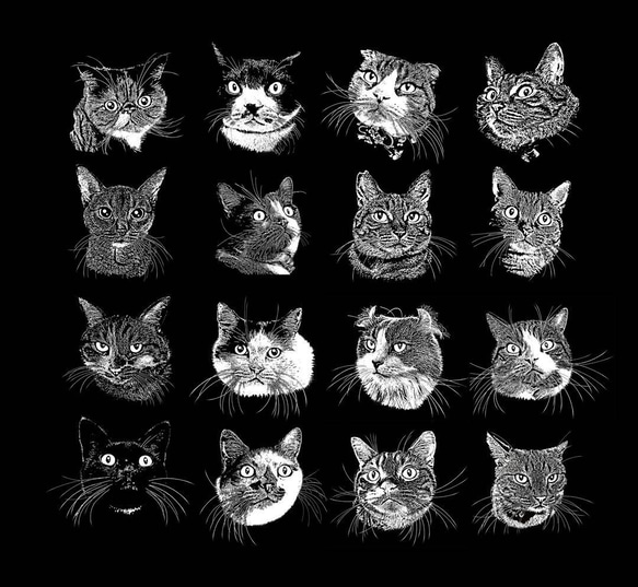 「うちの子」猫の手彫り細密版画オーダー(2枚セット) 4枚目の画像
