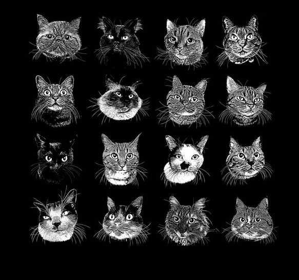 「うちの子」猫の手彫り細密版画オーダー(2枚セット) 3枚目の画像