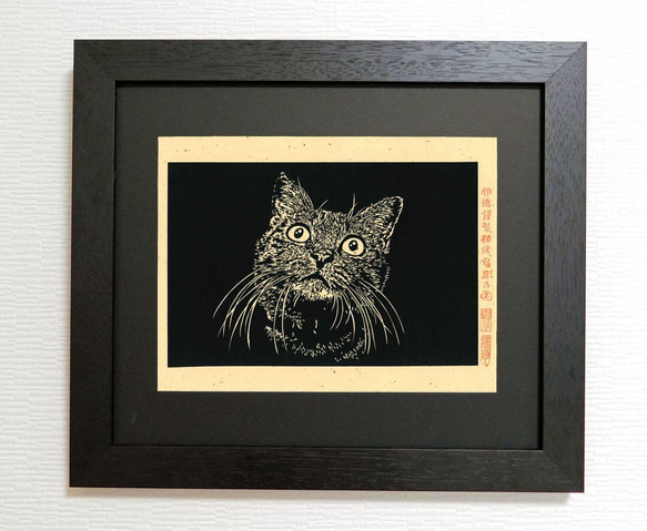 「うちの子」猫の手彫り細密版画オーダー(2枚セット) 8枚目の画像