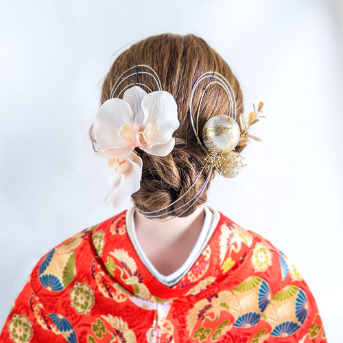 胡蝶蘭の髪飾り 結婚式や成人式に 和装 和風 アーティフィシャル