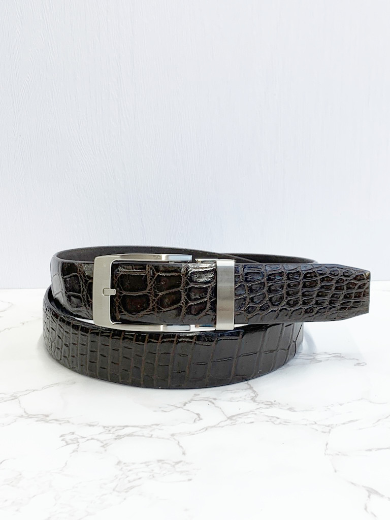 日本製　クロコダイル　マット仕上げ　３５㎜巾　上質　ベルト　クリックフィットバックル　フリーサイズ　エキゾチックレザー