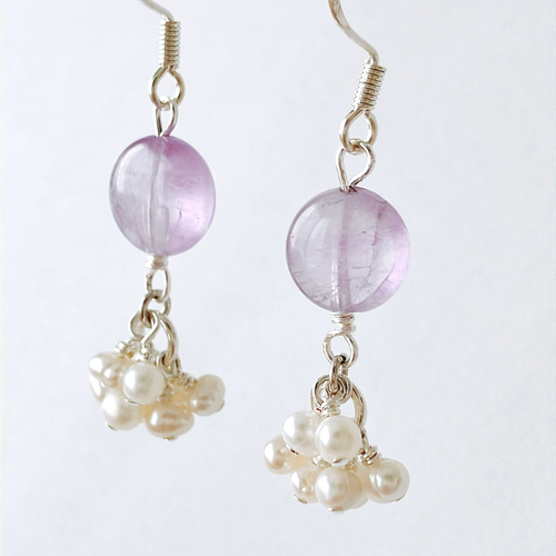 天然石 アメジスト*淡水パール ピアス・イヤリング ピアス（フック 