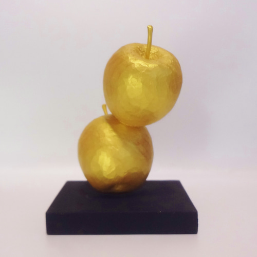 木彫刻 アート 『 金のリンゴ 』 宇宙 惑星 果物 抽象 オリジナル