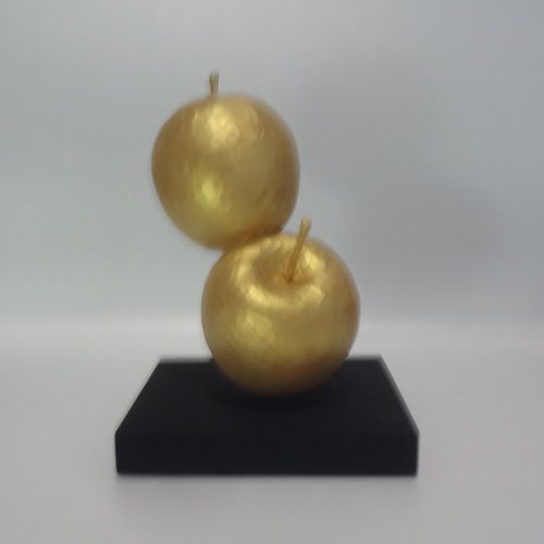 木彫刻 アート 『 金のリンゴ 』 宇宙 惑星 果物 抽象 オリジナル