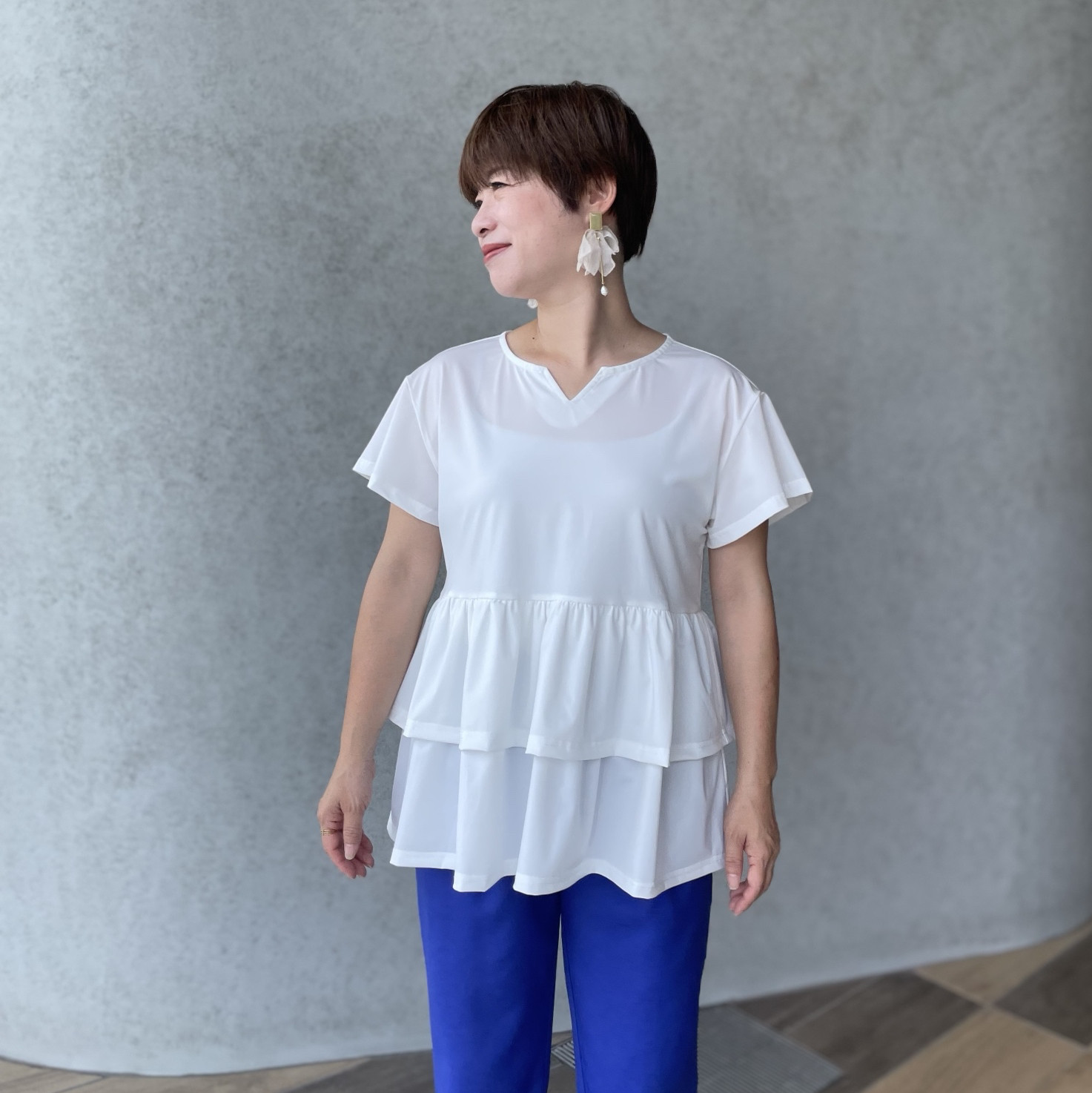 小柄S【UVカット99％】水陸両用ラッシュガードにも♡大人可愛いティアードTシャツ 白■KMC-745 636944