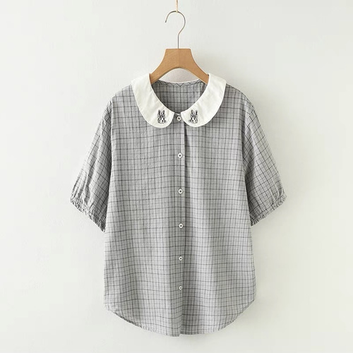 希少　美品　ヴィヴィアン　ピーターパンシャツ　丸襟　チェック柄　オーブ刺繍　02 希少 美品 ヴィヴィアン ピーターパンシャツ 丸襟 チェック柄 オーブ