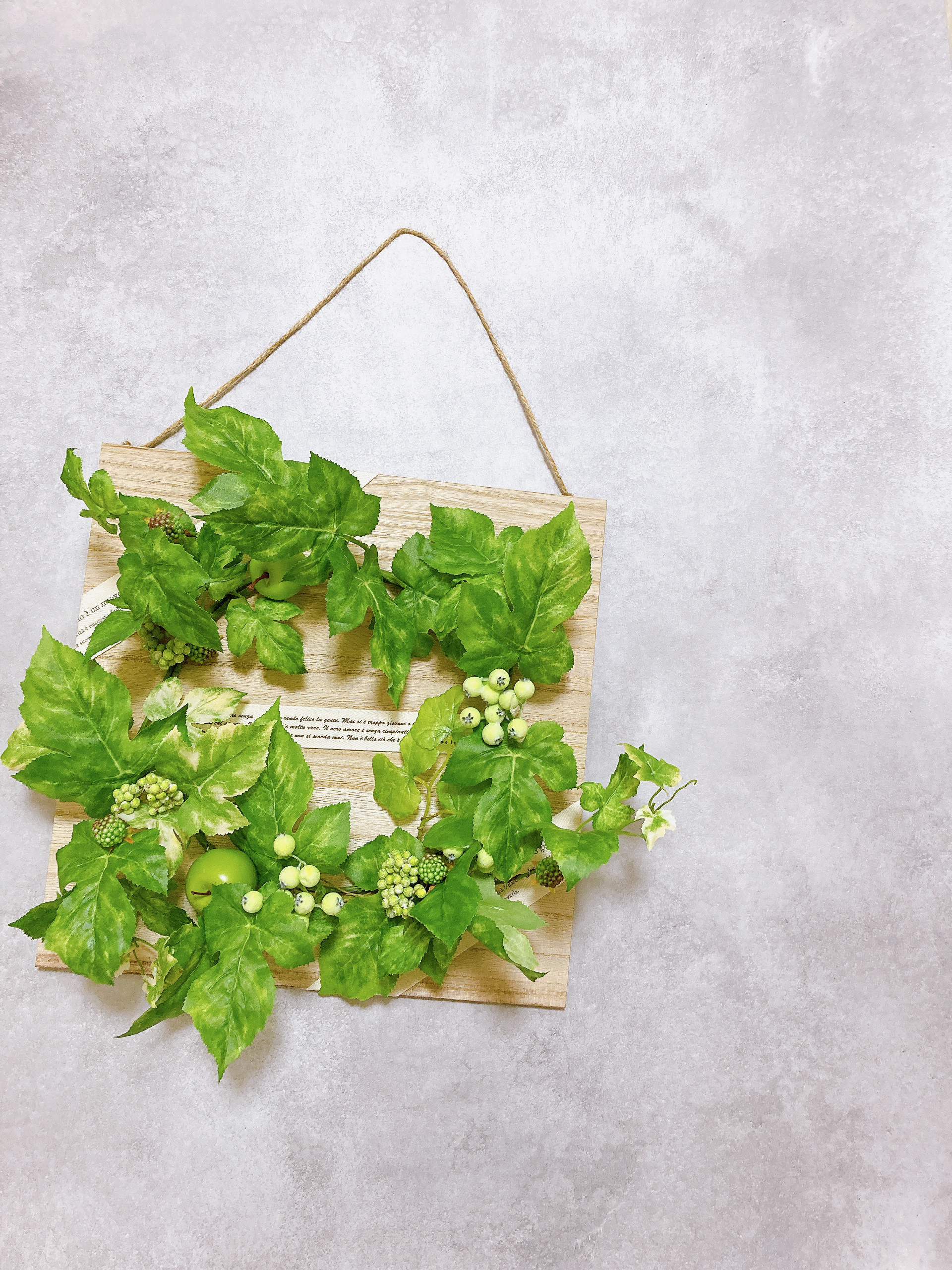 木製パネルグリーンアレンジメント　アーティフィシャルグリーン　グリーンアップル　実