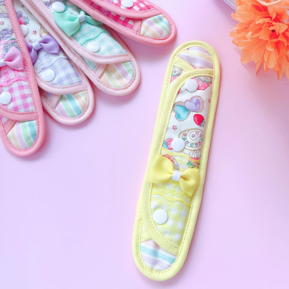夏限定 水筒紐カバー 女の子 肩紐カバー ショルダー紐カバー イエロー かわいい リボン 入園入学 新学期 キルティング 1枚目の画像