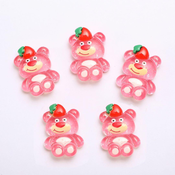 P677(2個)ネイルパーツ くま ピンク 苺 いちご キャラクター