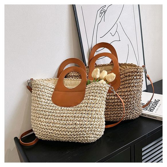 かごバッグ レディース トートバッグ 麦わらバッグ ピクニック 海