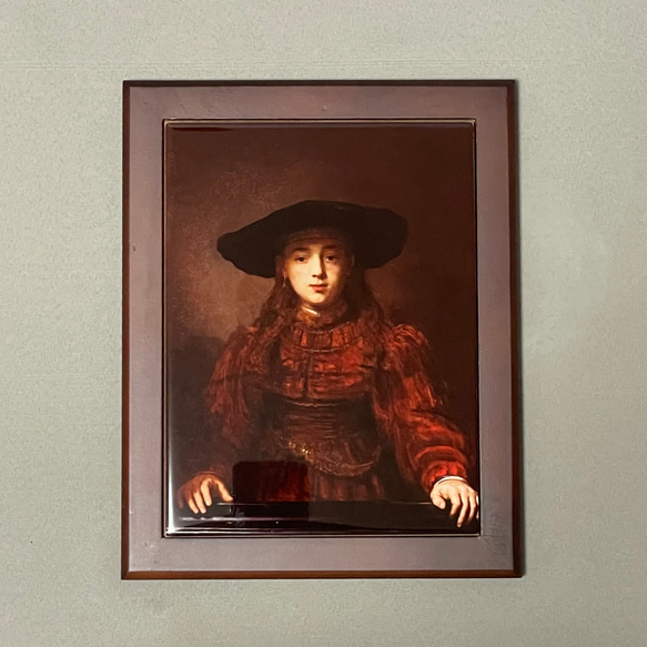 定番の中古商品 レンブラント 額縁の少女 フォトタイル木製フレーム付き 絵画 絵画