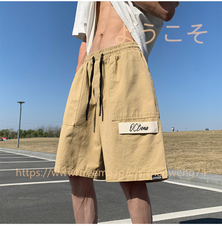 夏の薄手のワーキングパンツ男性ストレートハイストリートファッションブランドカジュアル青少年ごろつきハンサムスポーツ5分パ