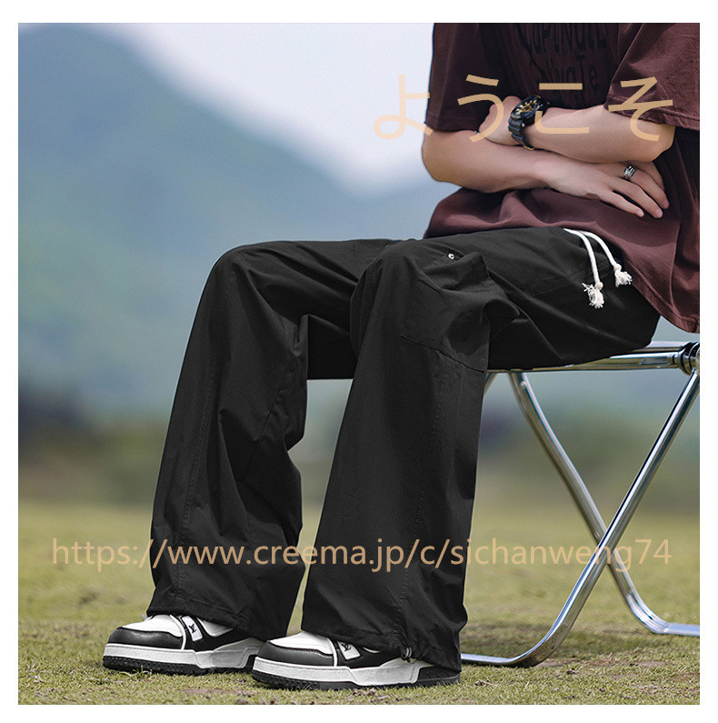 純綿薄防蚊工装ズボン男性夏トレンドゆったりストレートドレープ感ワイド脚カジュアル