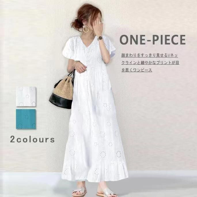 半袖 デニム ルーム V T Dress 花柄 ネック Summer 前開き ロング レディース ワンピースドレス シャツ Dress Maternity